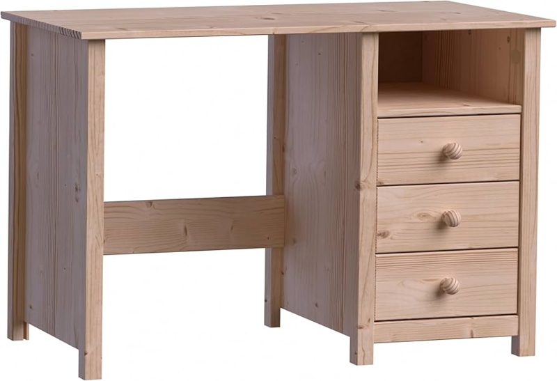 Writing Desk Scandinavian Minimalist Light Wood with Tapered Legs, Compact Size