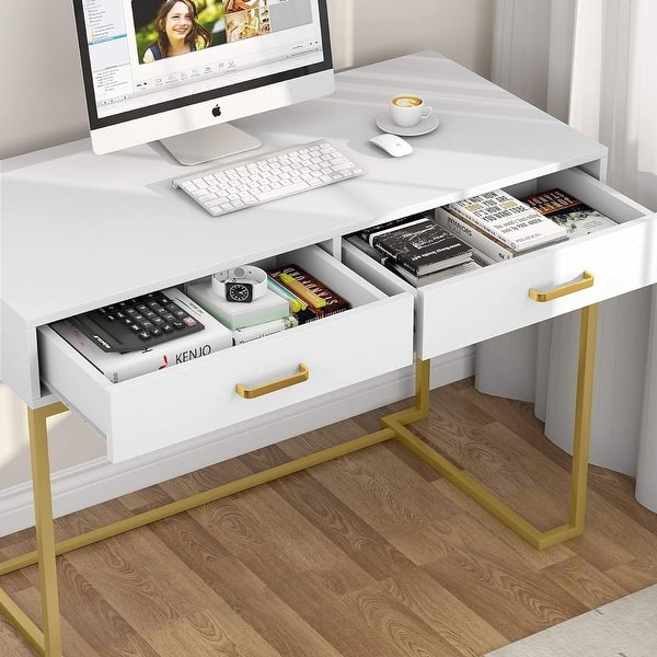 Writing Desk Scandinavian Natural Wood Top with White Tapered Legs