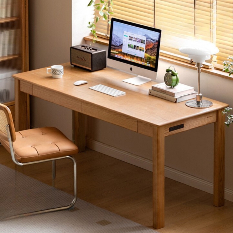 Writing Desk Scandinavian Natural Wood with Integrated USB Ports