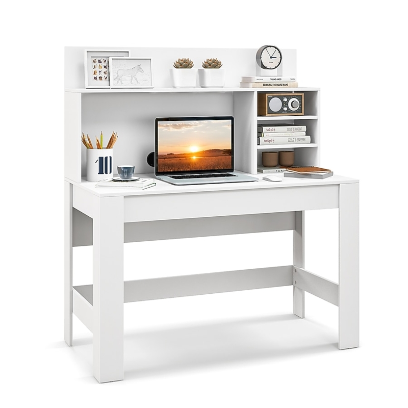 Writing Desk Scandinavian Style Cut-Out Handles Wood Toned Legs Minimalist