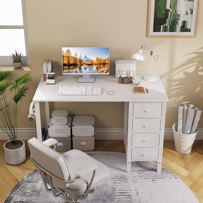 Writing Desk Scandinavian X Cross Brace Fabric Drawers Small Space