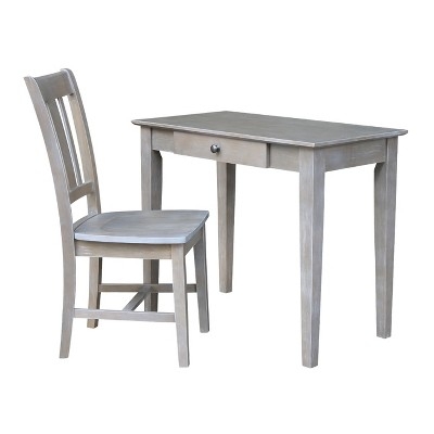 Writing Desk Set Transitional Washed Gray Finish Tapered Legs