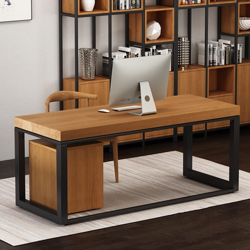 Writing Desk Set with X-Frame Legs, Thick Slab Top, and Mobile Storage.