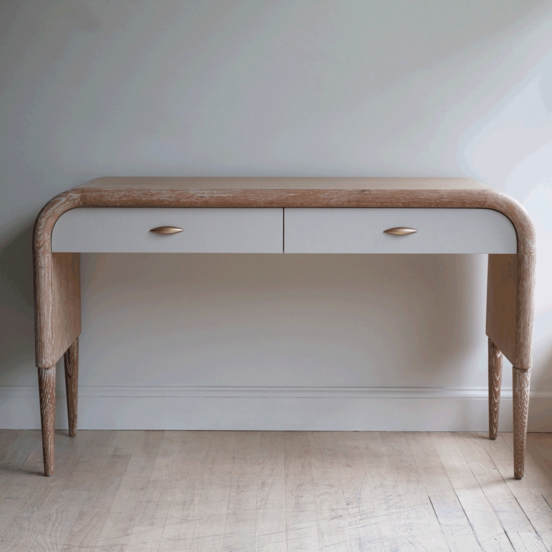 Writing Desk Shagreen Finish Gold X Base Whitewashed Modern Glam
