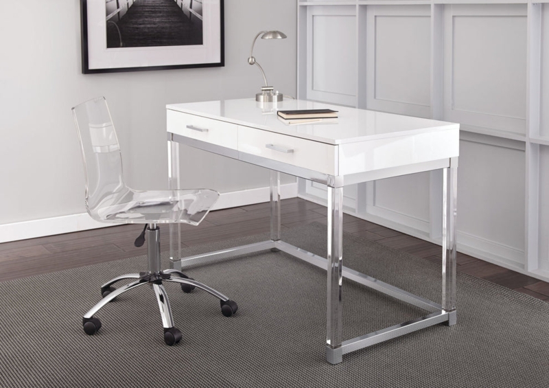 Writing Desk Silver Metal Legs Two Drawers Sleek Contemporary Office