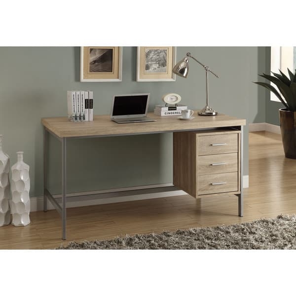 Writing Desk Silver Sled Base Reclaimed Wood Look Minimalist Style