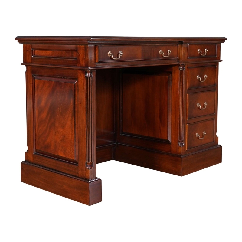 Writing Desk Single Bank Turned Legs Mahogany Brown Inset Panels
