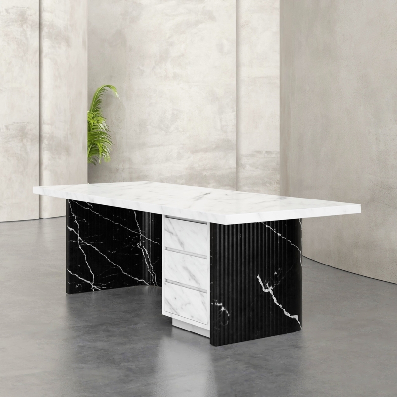 Writing Desk, Single Drawer, Tapered Legs, Modern Marble Top Writing Desk