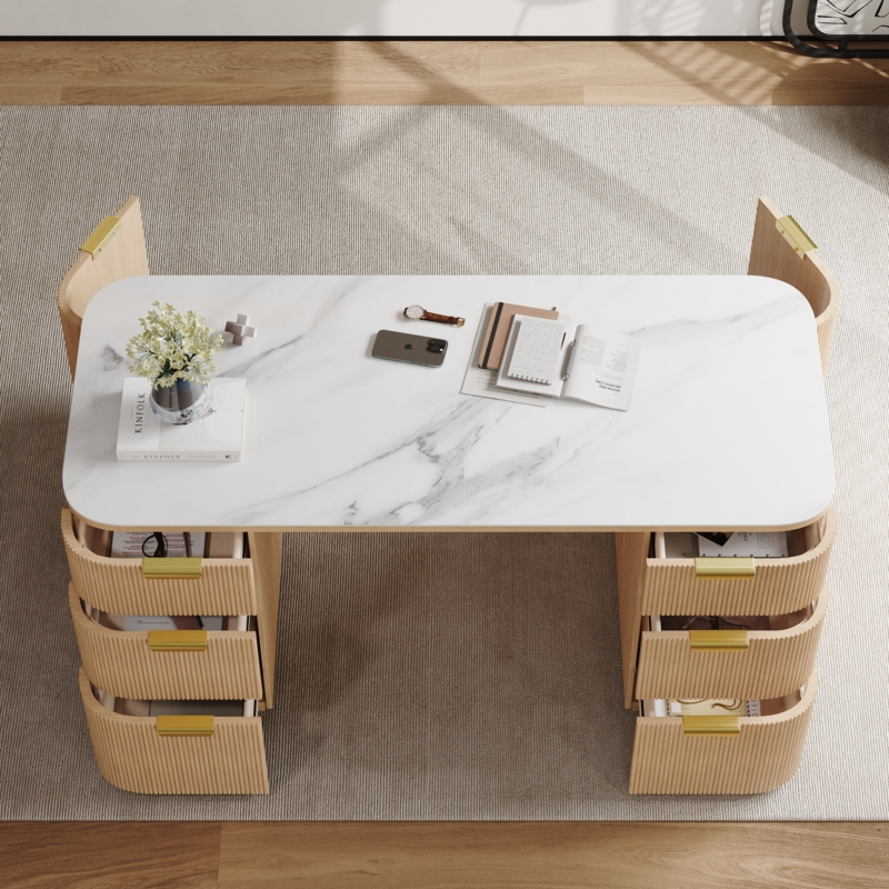 Writing Desk, Six Drawers, Double Pedestal, Modern White Executive Desk