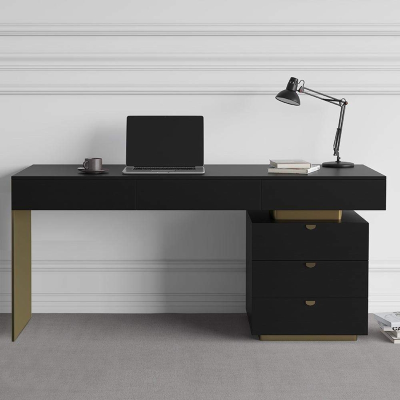 Writing Desk, Six Drawers, Gold Legs, Modern Style