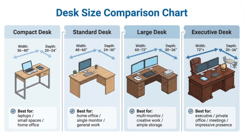 Writing Desk Size Comparison Chart Modern Minimalist Layout Guide