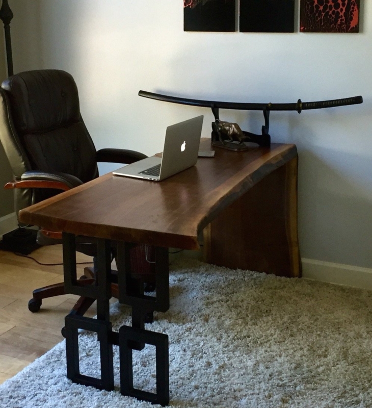 Writing Desk Slab Geometric Legs Industrial Live Edge