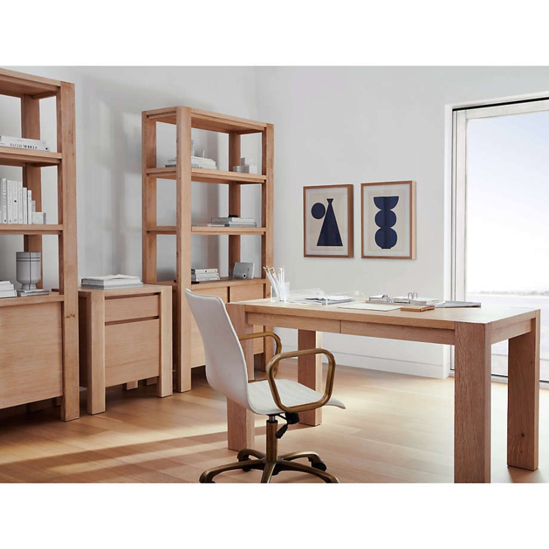 Writing Desk Slatted Base Integrated Power White Oak Japandi Style