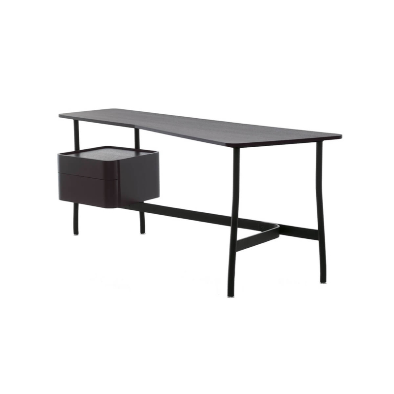 Writing Desk Sled Base Integrated Shelf Wood Toned Modern Minimalist
