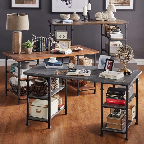 Writing Desk Sled Base Integrated Shelving Industrial Wood And Metal