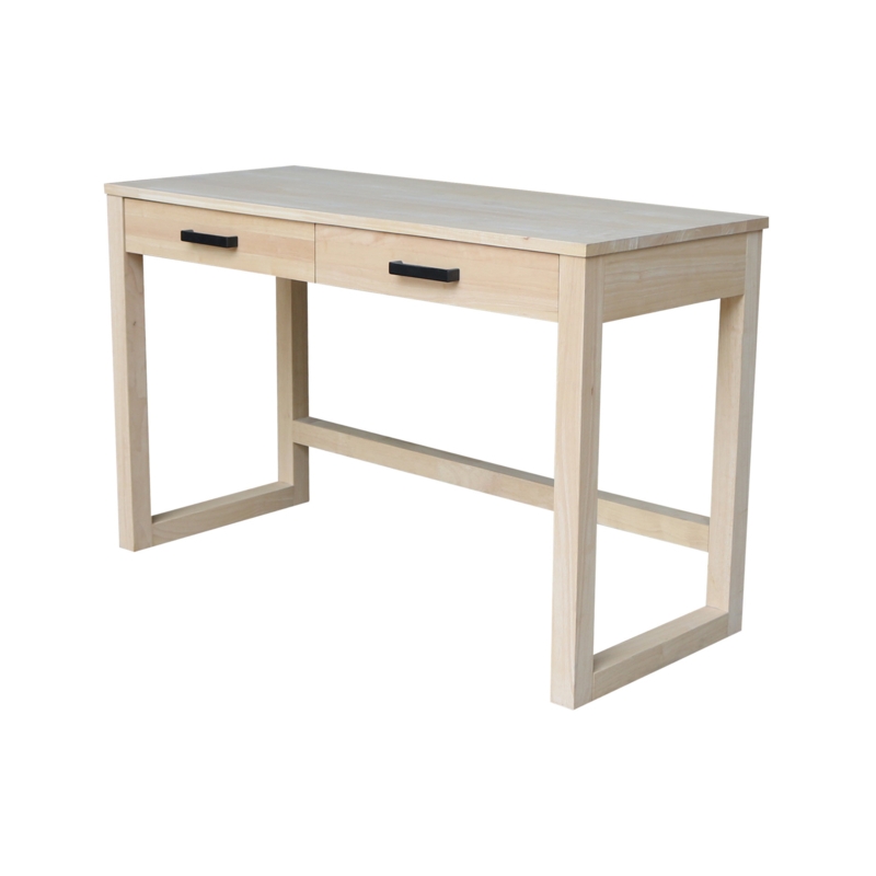 Writing Desk Sled Base Unfinished Wood Two Drawers Finger Pulls Scandinavian