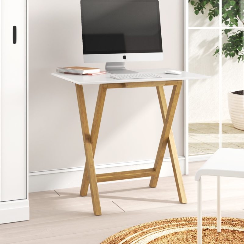 Writing Desk Sled Legs Gold Knobs Black Finish Minimalist Modern