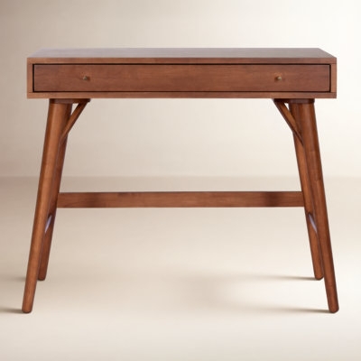 Writing Desk Slim Profile Natural Wood with Open Storage Shelf