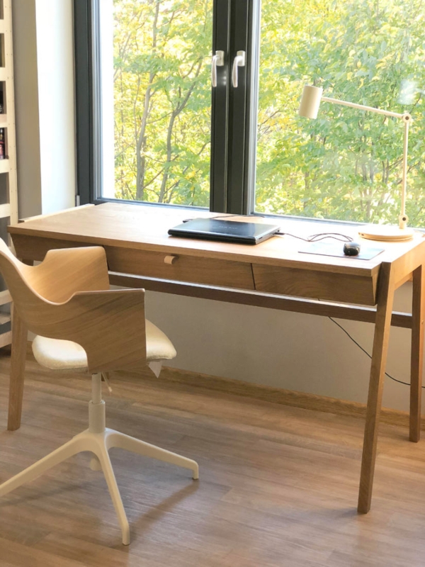 Writing Desk Slim Profile Single Drawer Light Wood Scandinavian Desk