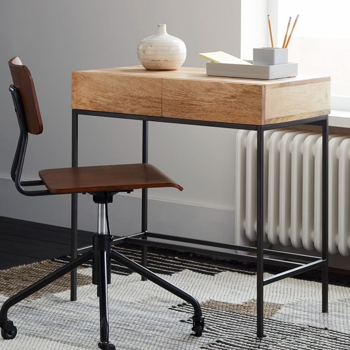 Writing Desk Small Space Industrial, Mini 30 Inch Width, Integrated Cubby