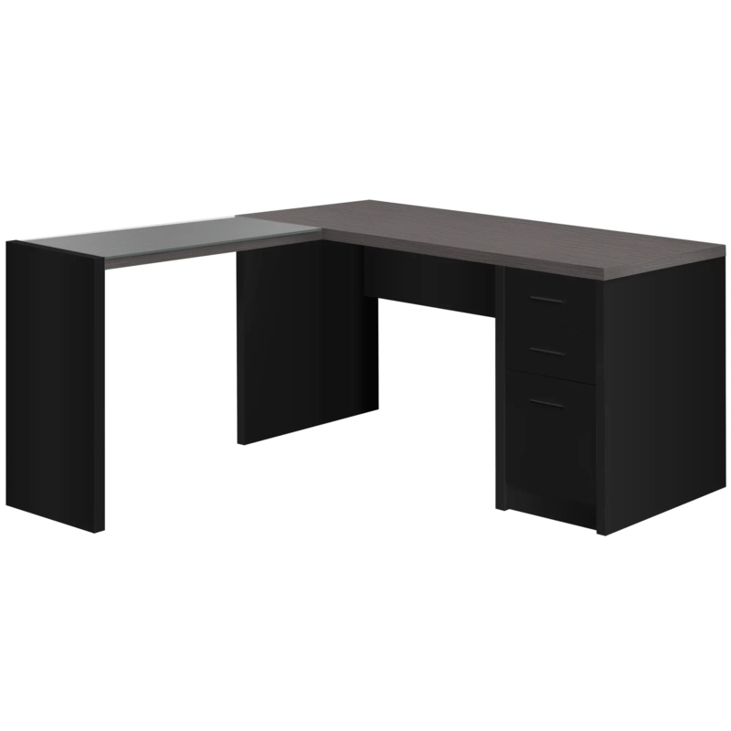 Writing Desk Smoke Gray Glass Top Angular Legs Mixed Material Modern