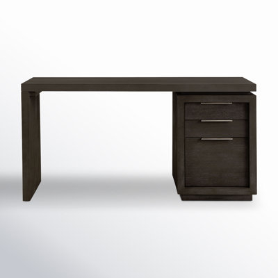 Writing Desk Splayed Tapered Legs Warm Wood Toned Three Drawers Satin