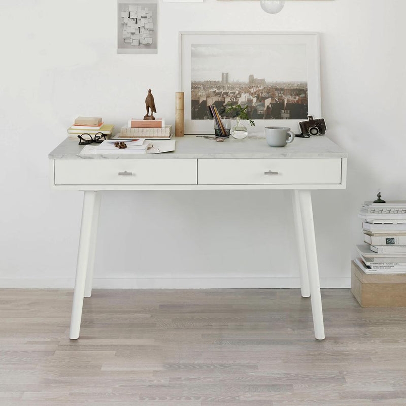 Writing Desk Stone-Like Top Slim Silhouette Minimalist Modern Office