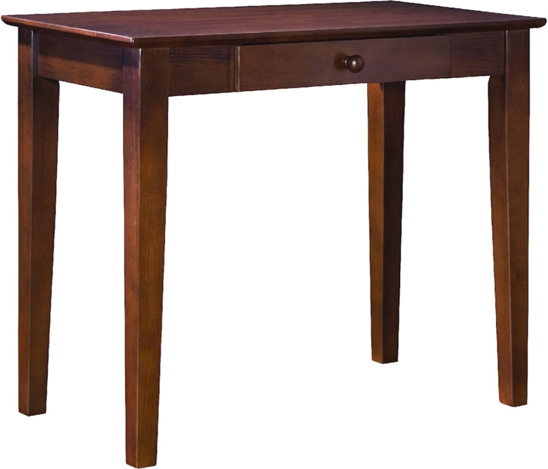Writing Desk Student Espresso Two Drawers Tapered Legs Round Knobs
