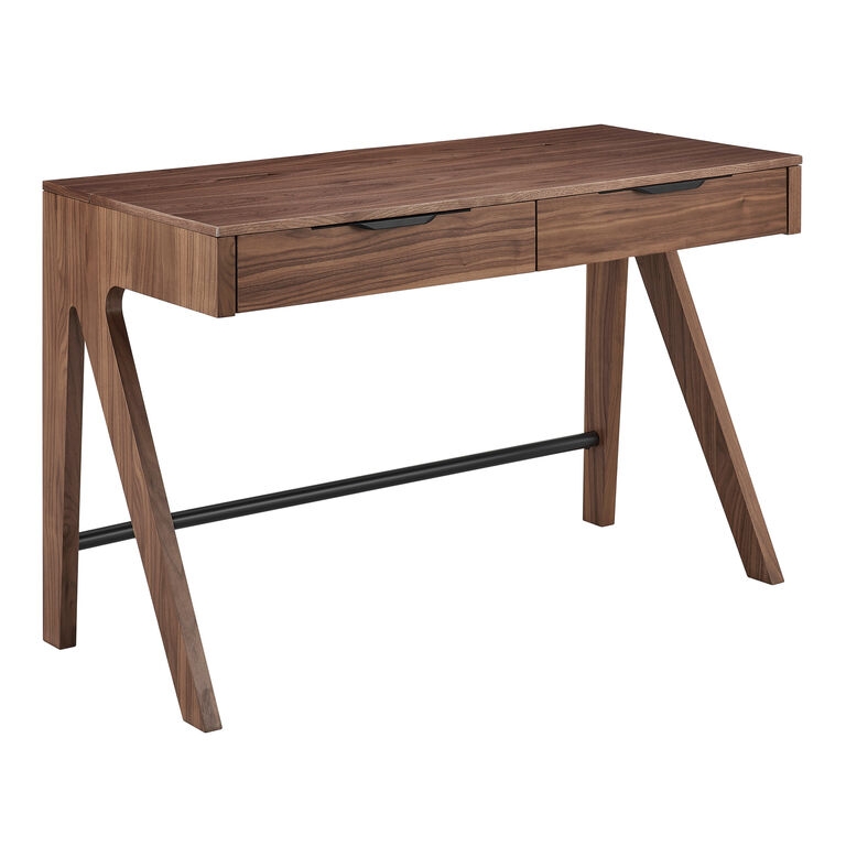 Writing Desk Tapered Legs Walnut Brown Mid-Century