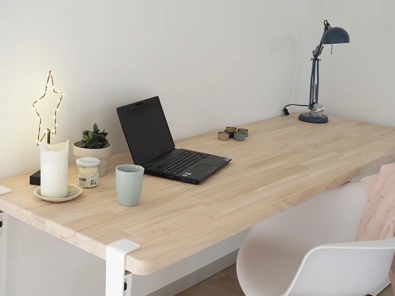 Writing Desk Thick Slab Top U-Shaped Metal Legs Black Modern Industrial