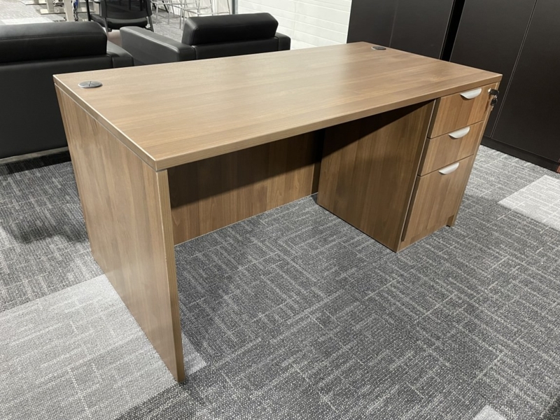 Writing Desk Thick Slab Walnut Laminate Sledge Base Contemporary