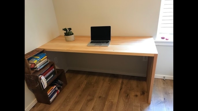 Writing Desk Thick Tabletop Natural Wood Grain Minimalist Style
