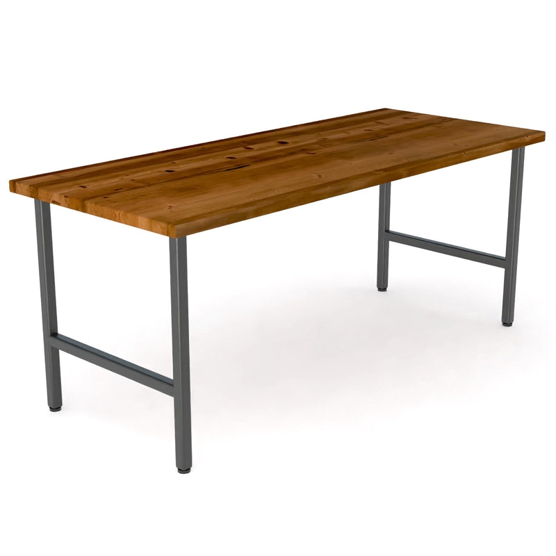 Writing Desk Thick Wood Slab Asymmetrical Metal Base Urban