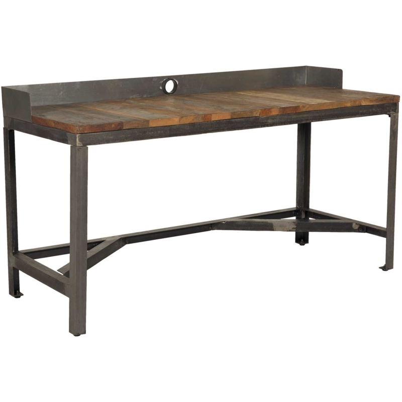 Writing Desk Thick Wood Top Natural Steel X-Frame Rustic Industrial