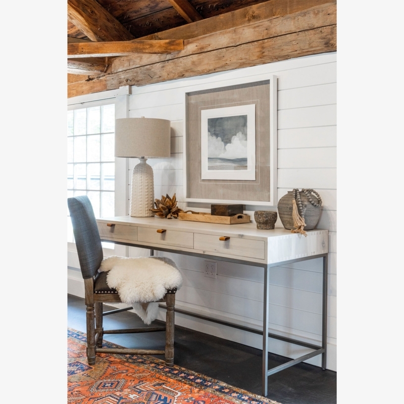 Writing Desk Tiered Riser Block Legs Dove Poplar Scandinavian Style