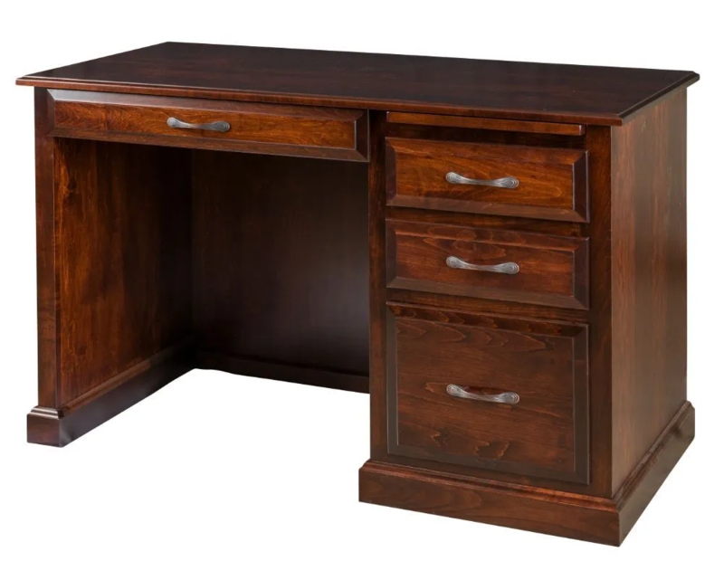 Writing Desk Traditional Amish Style Single Pedestal Wooden Pulls 48 Inch