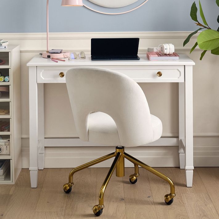 Writing Desk Transitional Dark Auburn Finish Three Drawer Front