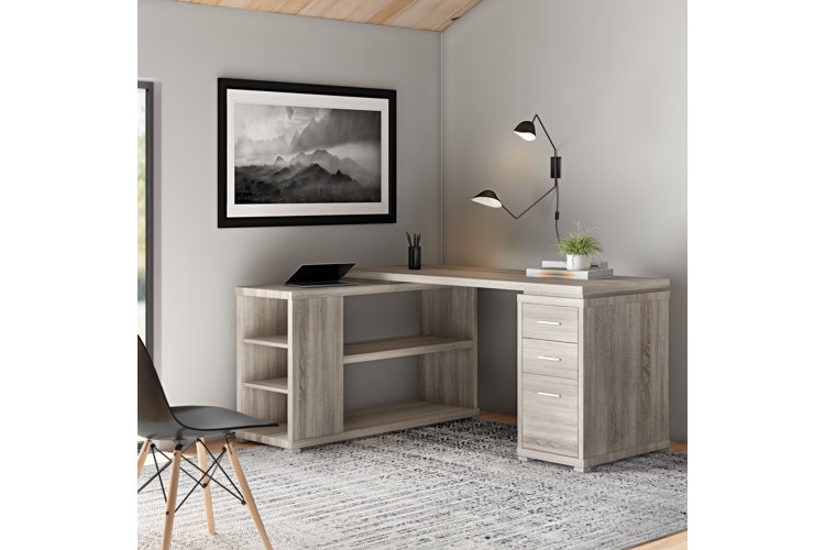 Writing Desk Trestle Legs White and Light Wood Toned Scandinavian Style
