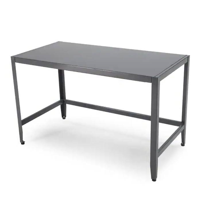 Writing Desk Tubular Frame, Open Base, Minimalist Grey Metal Desk