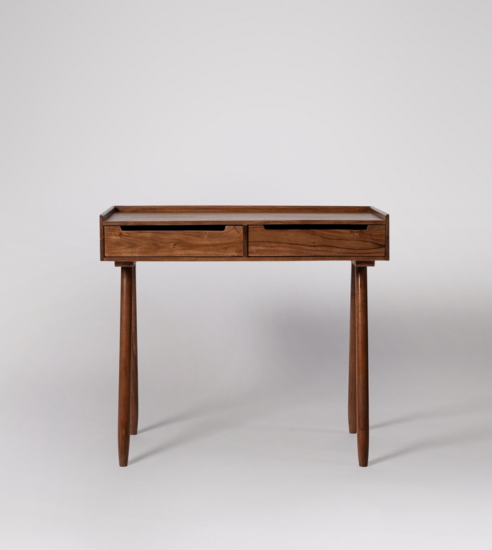 Writing Desk Two Drawers Gold Knobs Mid-Century Modern