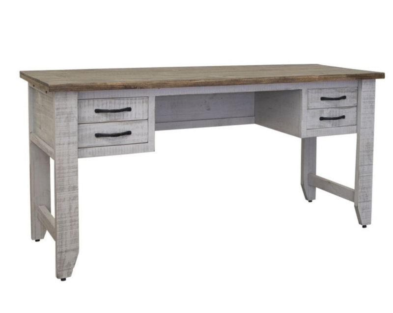 Writing Desk Two-Tone Weathered Gray Base with Bin Pull Hardware Rustic