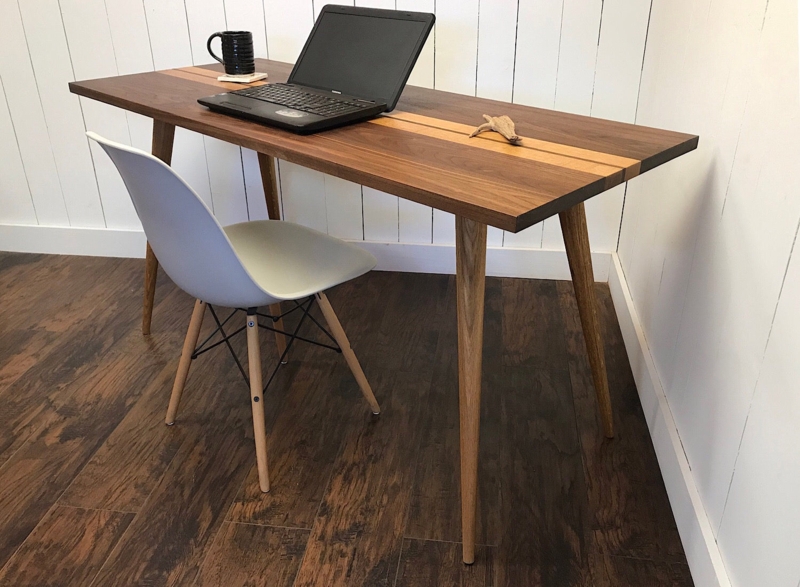 Writing Desk Two Tone Wood Gallery Rail Desktop Mid Century Modern Style