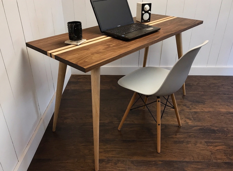 Writing Desk Two Tone Wood Tapered Dowel Legs Mid Century