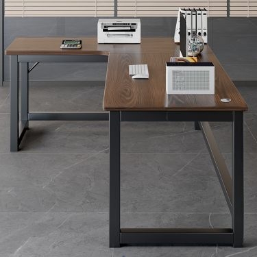 Writing Desk V-Shaped Legs Thick Slab Top Light Brown Wood Black Metal