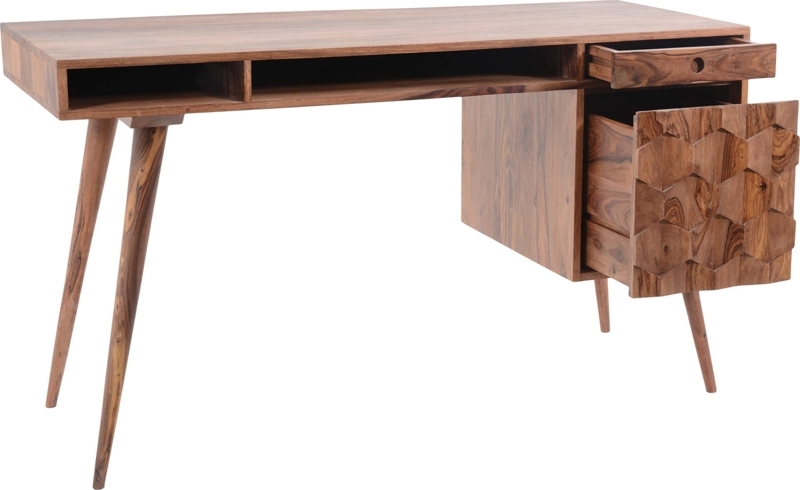 Writing Desk Variegated Wood Grain Mid-Century Modern Tapered Legs