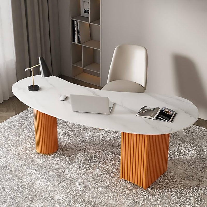 Writing Desk Vibrant Orange Irregular Shape Stone-Like Top