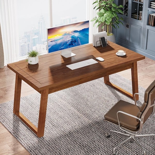 Writing Desk Walnut Finish U-Shaped Metal Legs Modern