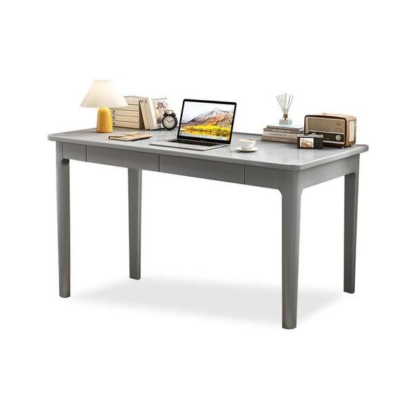 Writing Desk Warm Wood Top Black Metal Sled Legs Clean