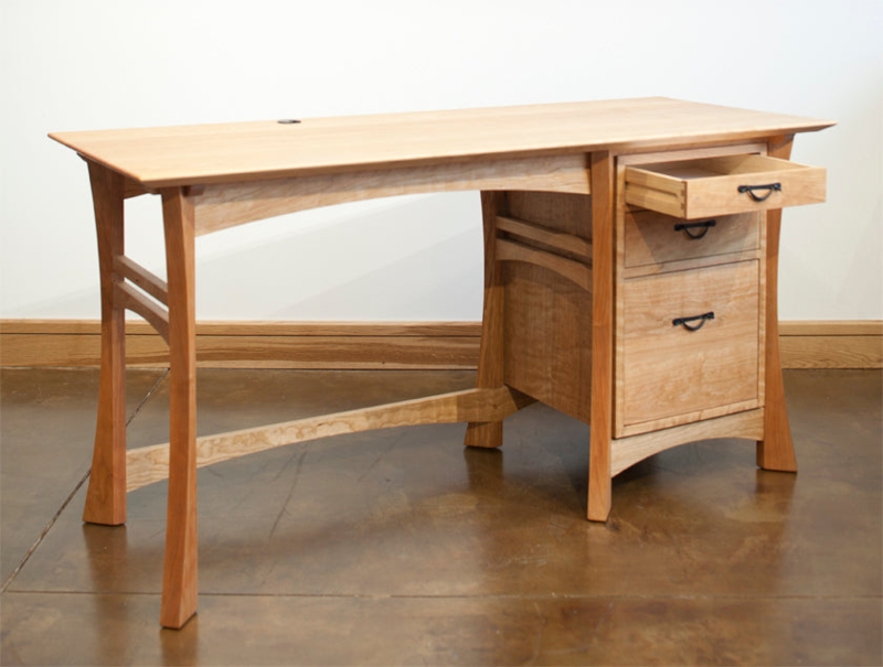 Writing Desk Waterfall Edge Integrated Drawers Modern Craftsman Style