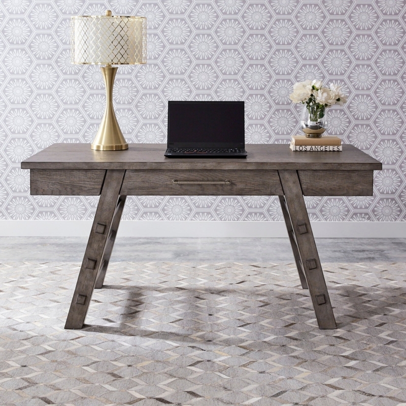 Writing Desk Weathered Gray Cup Pulls Tapered Legs Small Space